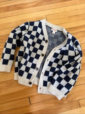 Cat & Jack Navy and Cream Checkerboard Cardigan
